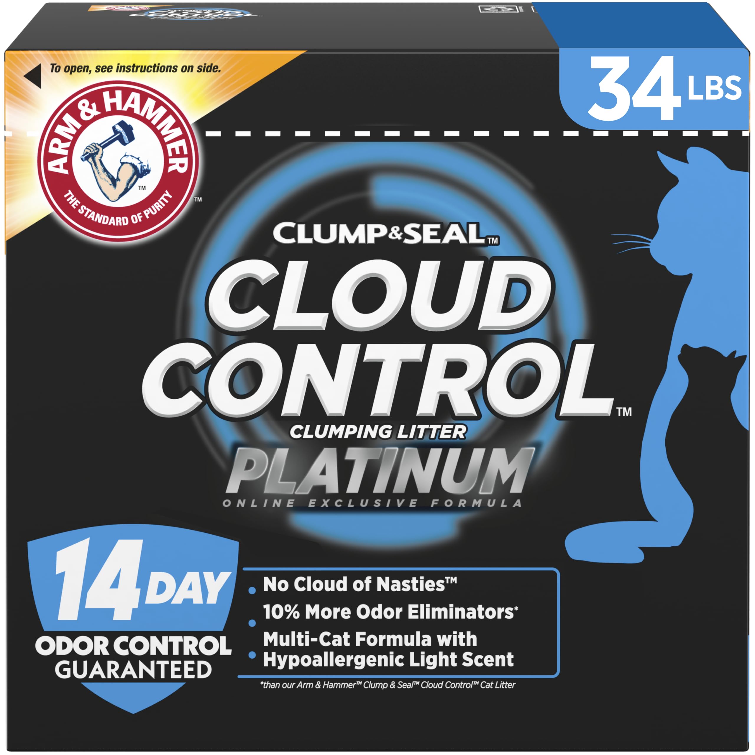 ARM & HAMMER Cloud Control Platinum- Improved Packaging Clumping Cat Litter, 34 lb