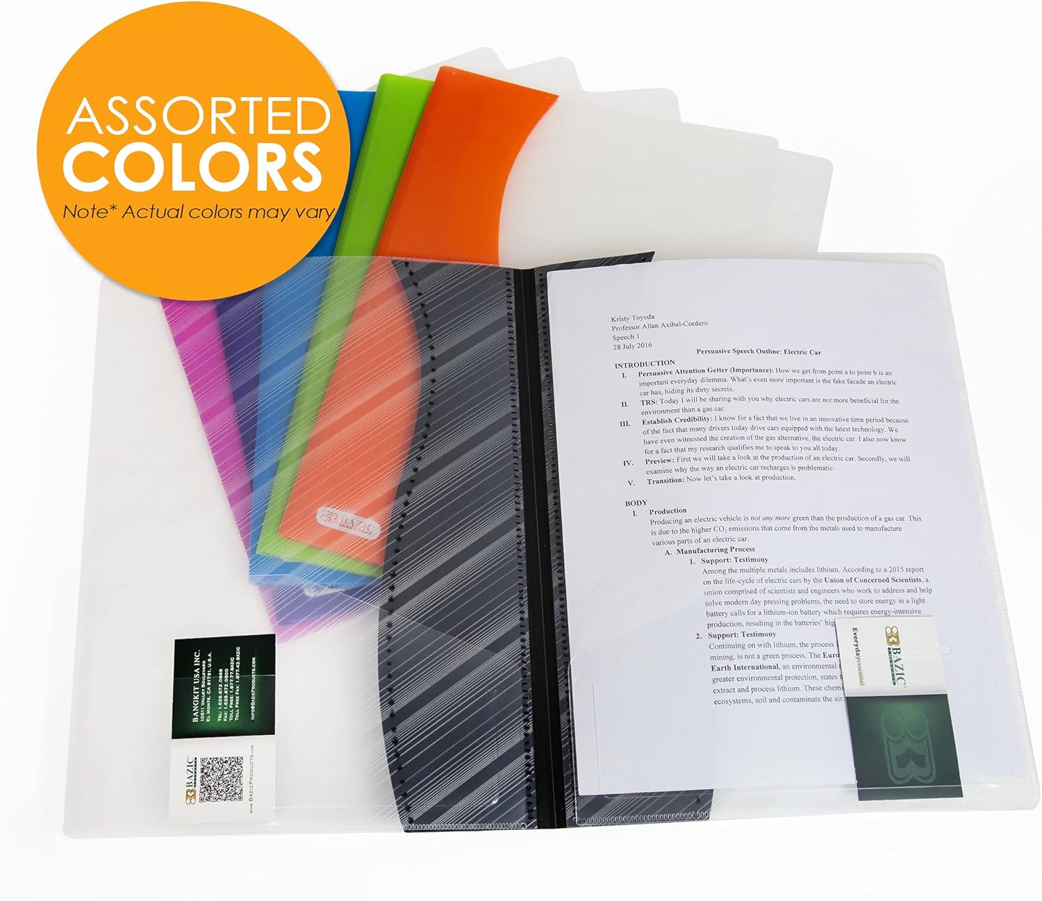 BAZIC Products 2 Pockets Poly Folder, Two Color Portfolio, Letter Size Plastic Folders Holder for Office Documents Paper Organizer, 48-Pack