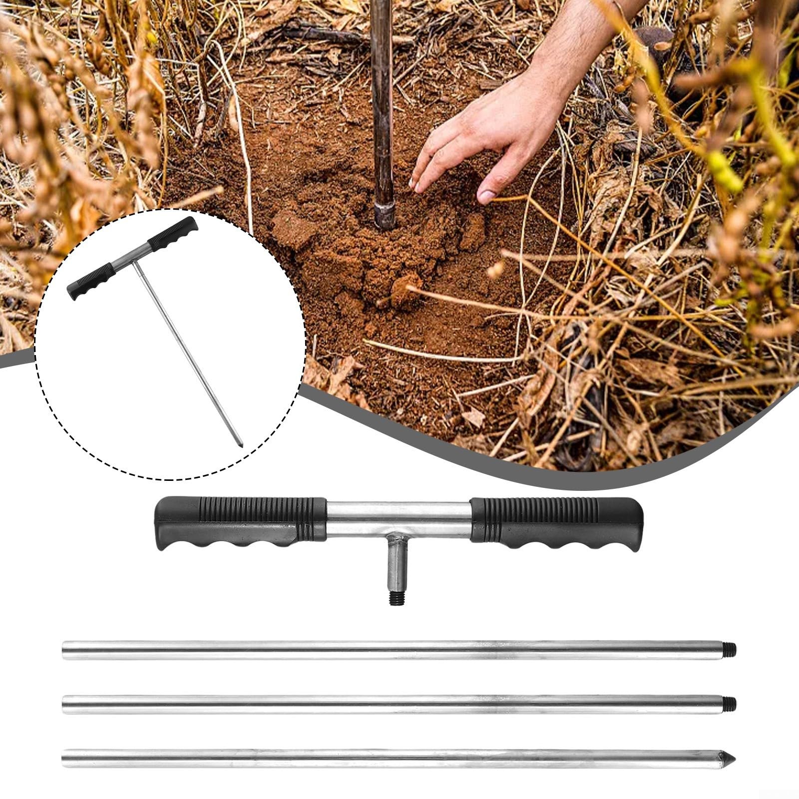 Tige de sonde de sol en acier inoxydable, réglable de 81,3 à 122 cm, outil de localisation de fosse septique pour trouver des tuyaux souterrains, détecteur de métaux robustes pour le jardinage et
