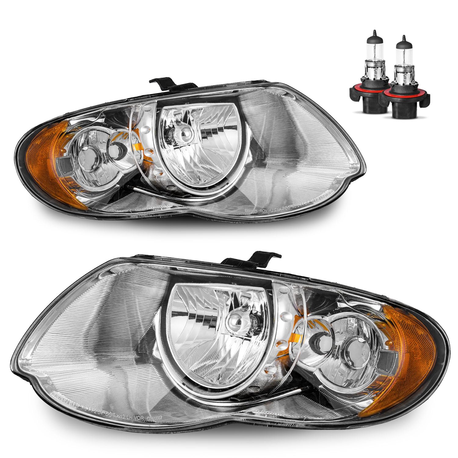 Vizotae Headlights Assembly for 2005-2007 Chrysler Town & Country Halogen Headlamp Replacement, High/Low Beam with Bulbs, Driver & Passenger Side