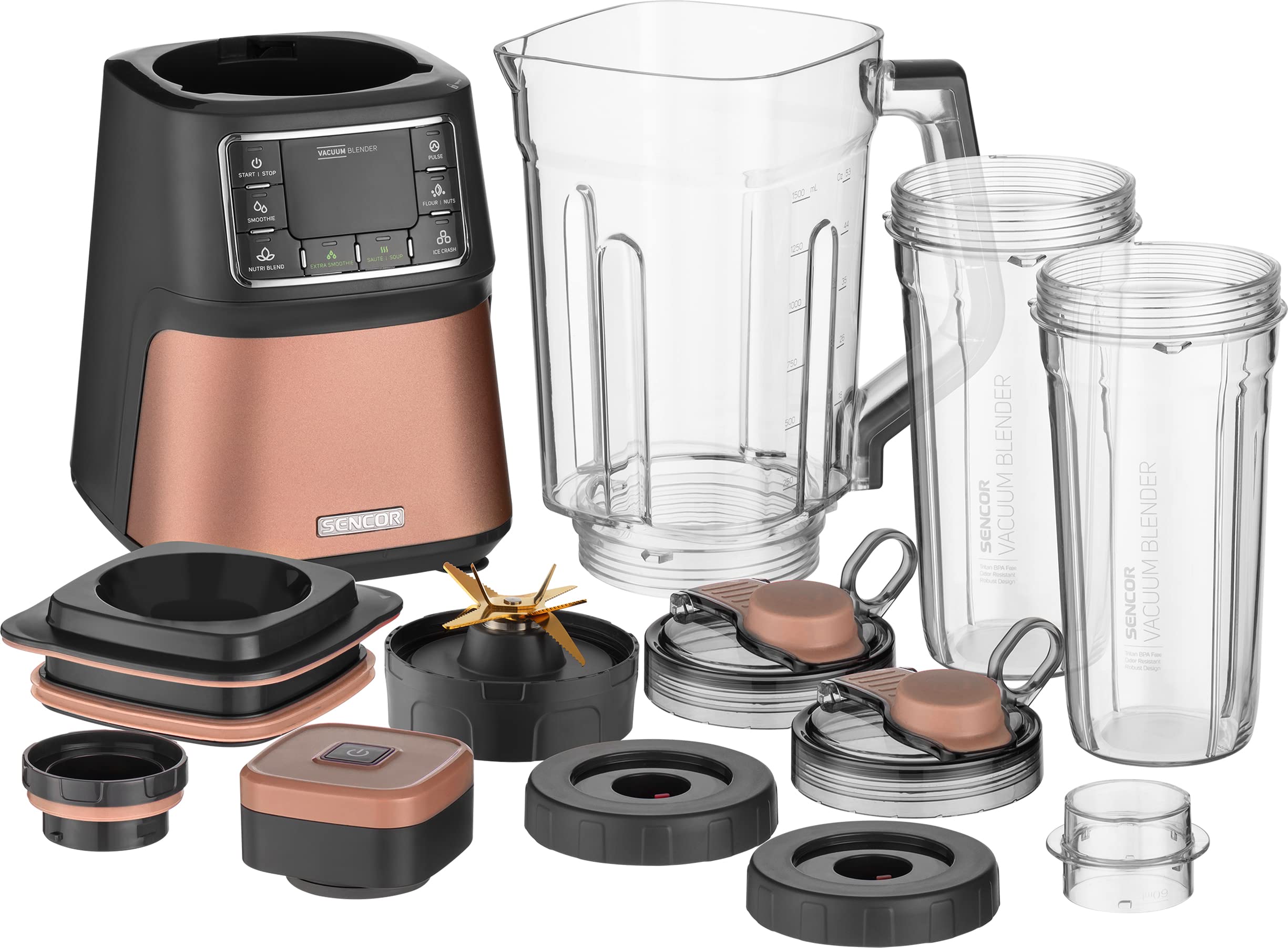 SENCOR 7877CH SBU 7876GD Mixeur sous vide automatique 1500 W Smoothie 8 lames en titane 7 programmes Doré Plastique