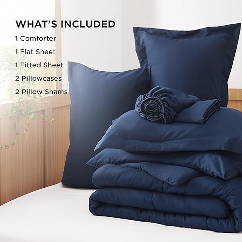Miniatura 6 de Bedsure Navy King Comforter Set - 7 Pieces Solid King Bed in a Bag, King Bed Set Navy with Quilted Warm Fluffy Comforters, Sheets, Pillowcases &