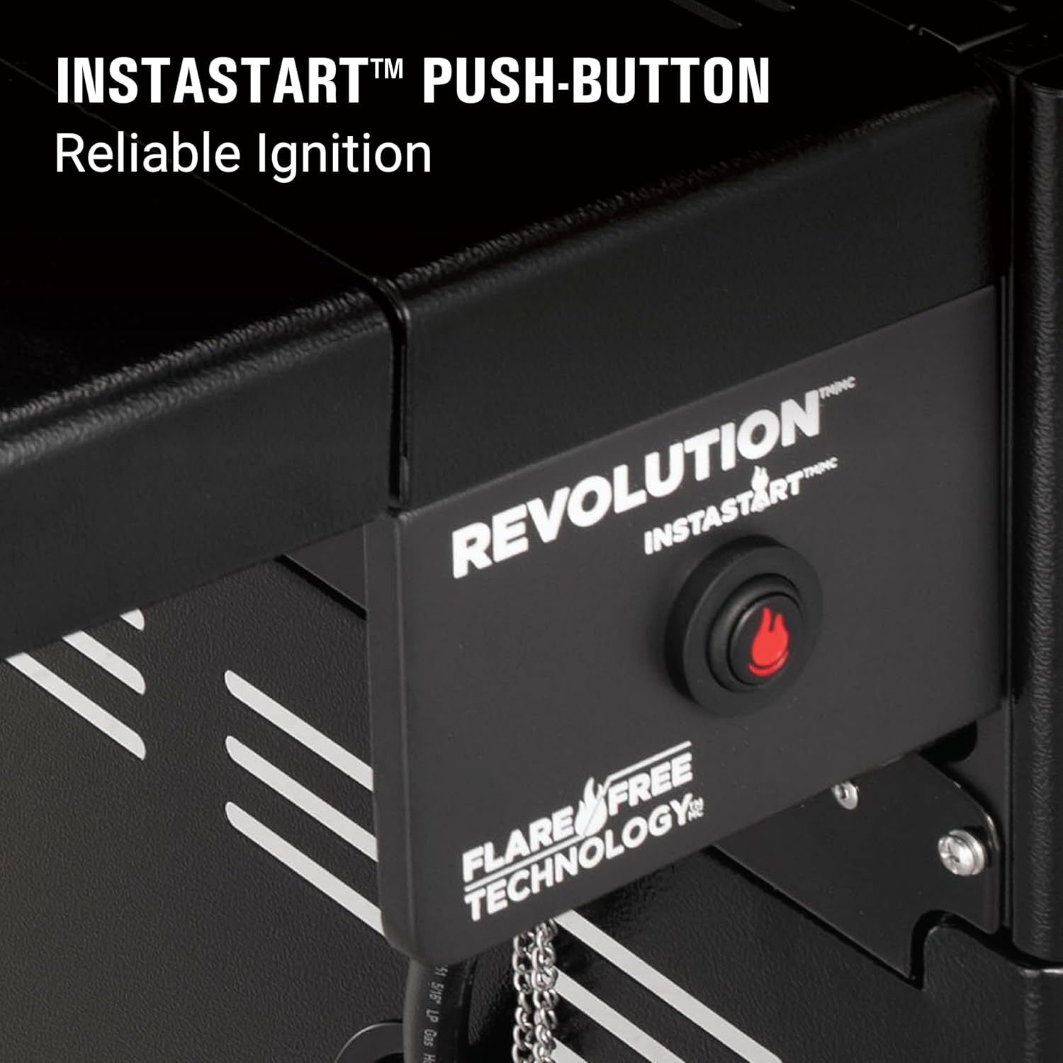 Close-up of the Convertible Valve System on the Coleman Revolution grill, showing the propane tank connection point.