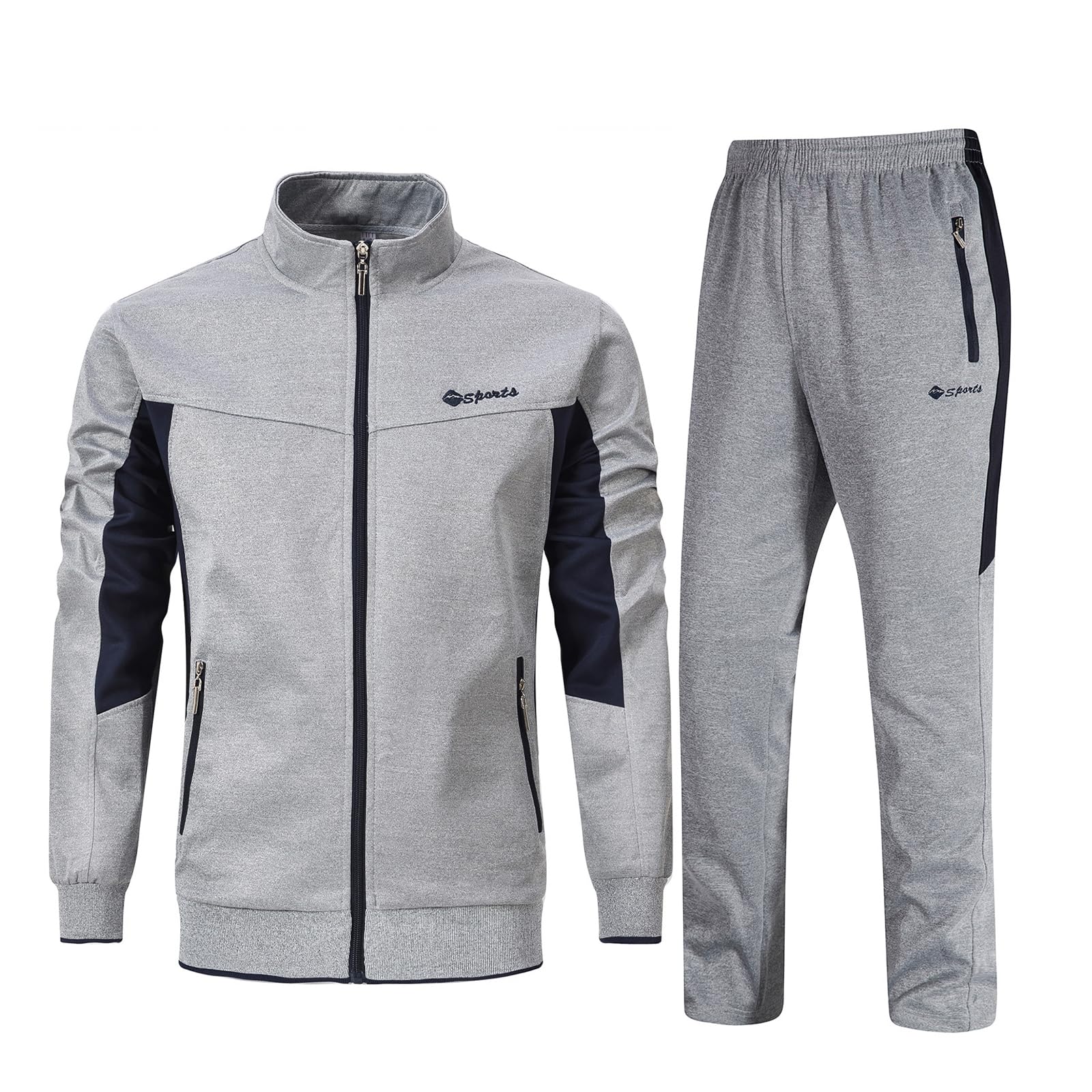 Rdruko Jogginganzug Herren Set Trainingsanzug Sportanzug Langarm Freizeitanzug Männer Tracksuit für Fußball Gym-Hellgrau Dunkelblau XL