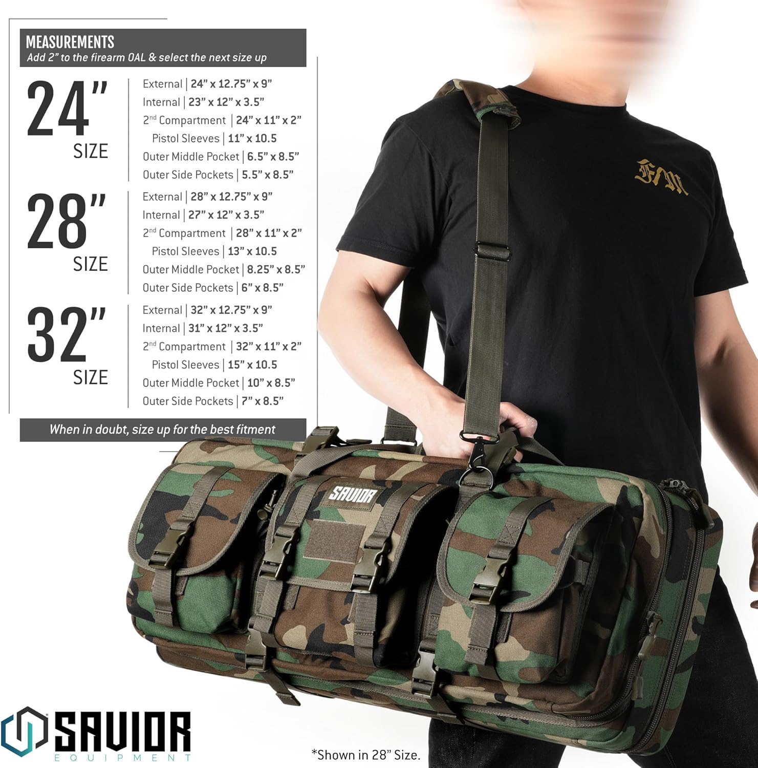 Savior Equipment American Classic Shorty Tactical Double Short Gun Case Pistol Bag, Spacious Front Pockets, Padded Shoulder Strap Included