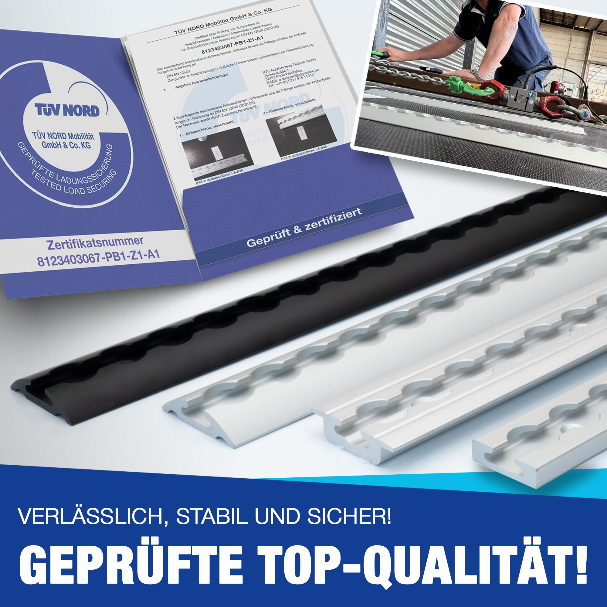 NTG 2 x 2 m Aluminium Airline Rail TÜV Certified for Inleting
