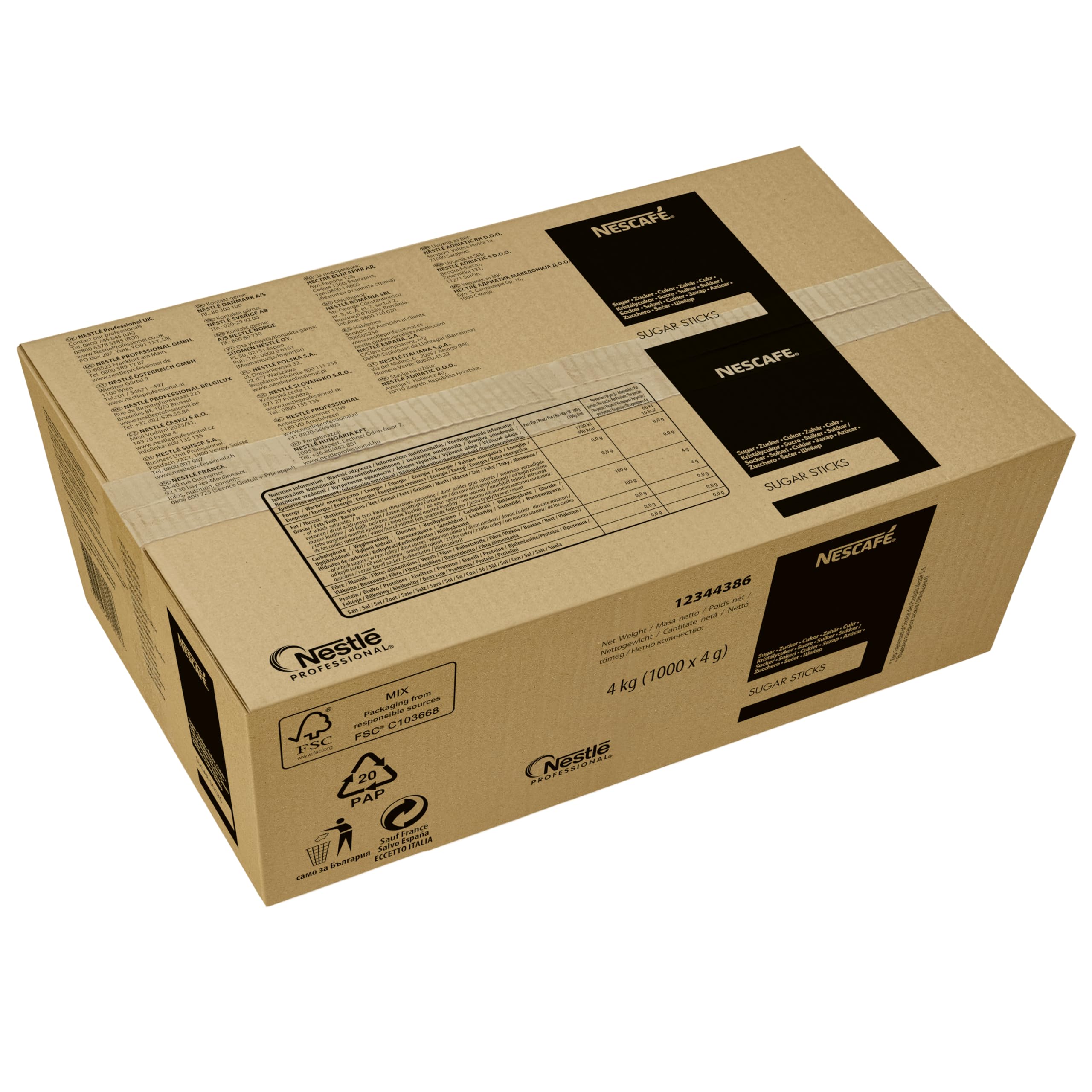 NESCAFÉ Zuckersticks, individuelle Packung, zum Süßen von Kaffee, Tee, heißer Schokolade, Karton mit 1000 Sticks à 4g, 4kg