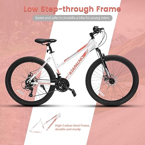 Miniatura 4 de 2426 Inch Mountain Bike for Women Girls, 21-Speed Mountain Bicycle with DiscV-Brakes and Front Fork Suspension, Carbon Steel Frame MTB Bike