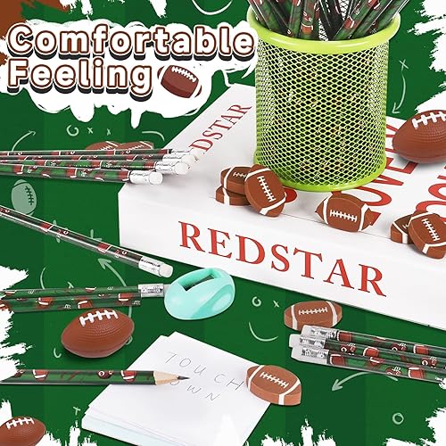 Miniatura 6 de Juego de 36 lápices de fútbol y borradores de fútbol, lápices deportivos y borradores, divertidos lápices de madera, lápices de cumpleaños para