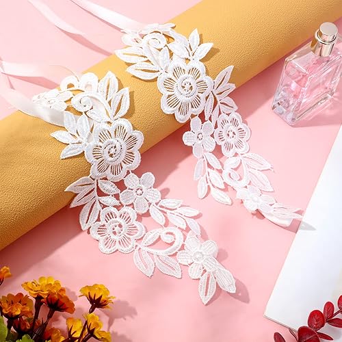 Miniatura 3 de Janmercy 2 pares de sandalias descalzas de encaje sexy bordado tobillera con anillo para los dedos del pie, joyería floral vintage para mujer