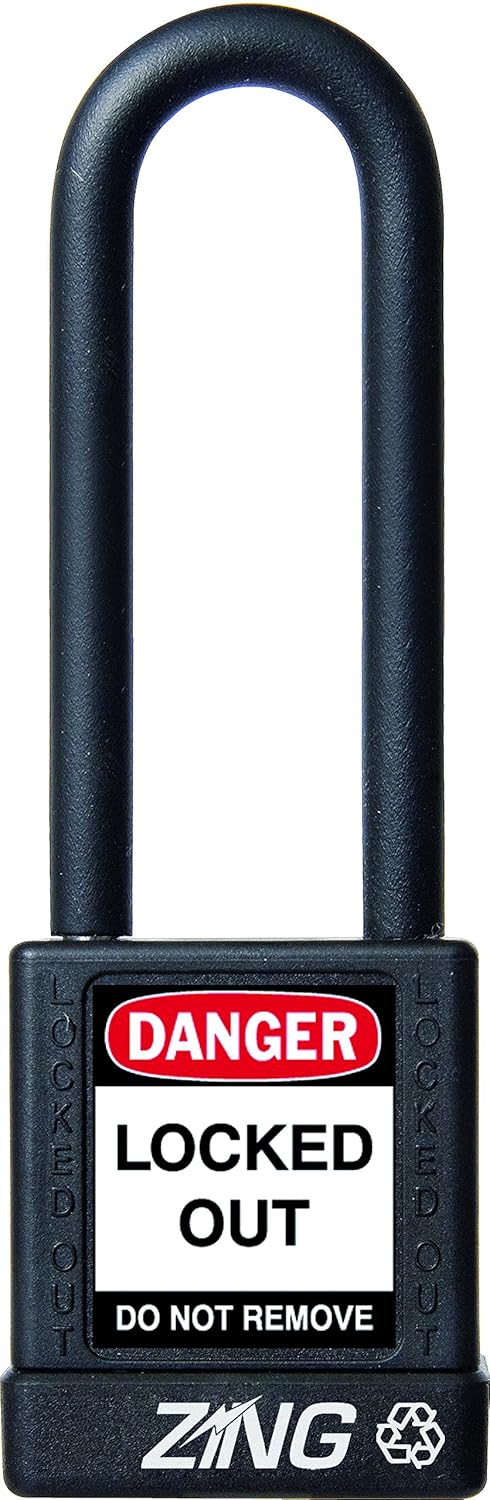 Zing Green Products 7053 RecycLock Safety Padlock, Keyed Alike, Black, 3" Shackle, 1-3/4" Body