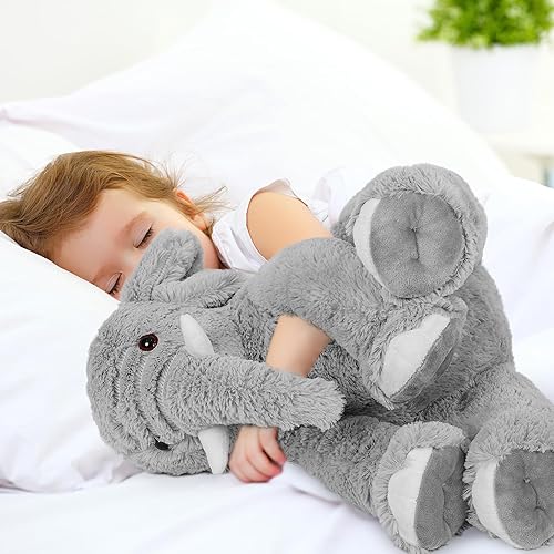 Miniatura 3 de Animales de peluche de elefante con peso, 5 libras, almohada gigante de elefante de 16 pulgadas para niños y niñas, Navidad (gris)