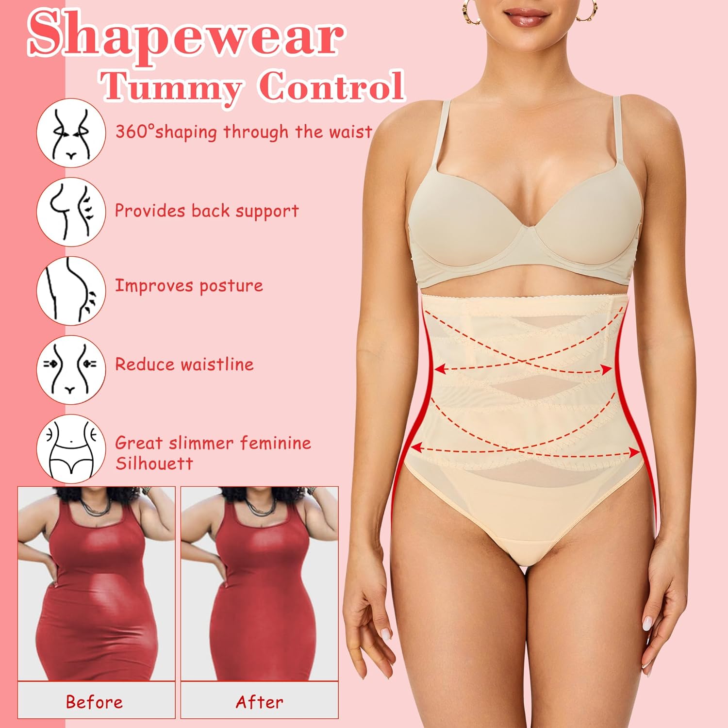 Hioffer Thong Shapewear Tummy Control High Waist Girdles for Women Body Shaper Under Dress Shaping Panties - Image 2