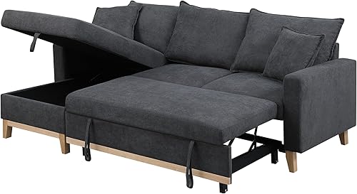 Miniatura 9 de Lilola Home Colton - Sofá modular reversible de tela tejida gris oscuro de 84.25 pulgadas de ancho con cama extraíble y diván de almacenamiento,