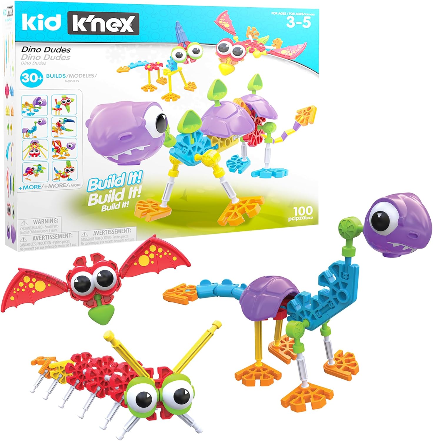 KID K'NEX - Dino Dudes Set ‚ 100 Pieces, Preschool STEM Building, Kid Construction Set, Creative Play‚ Ages 3+
