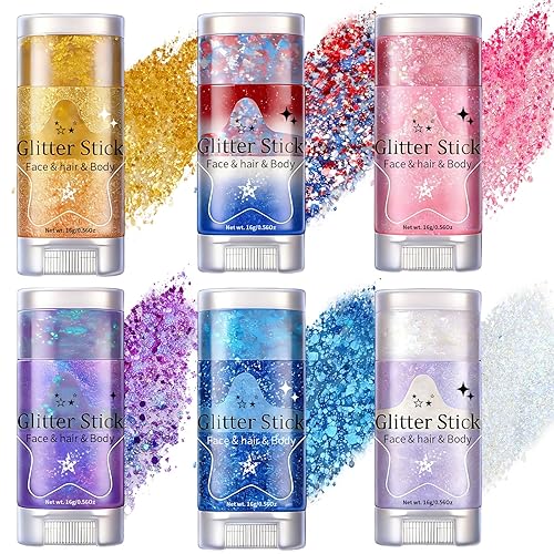 AROIC Body Glitter Stick - 6 Pack Red White and