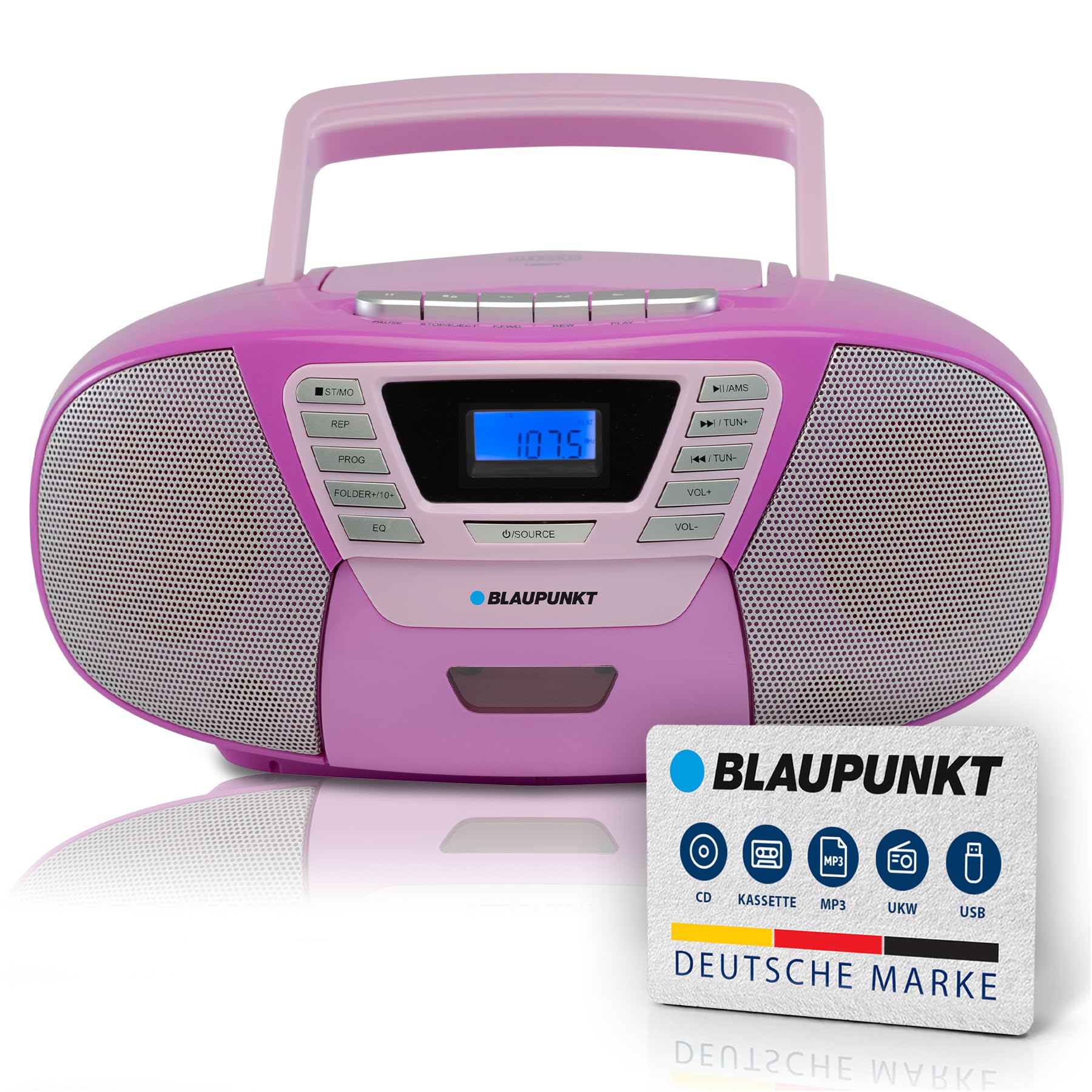 Blaupunkt B 120 tragbarer CD-Player mit Bluetooth | Kassettenrekorder | Hörbuch Funktion | USB | Aux In | PLL UKW Radio | Flieder