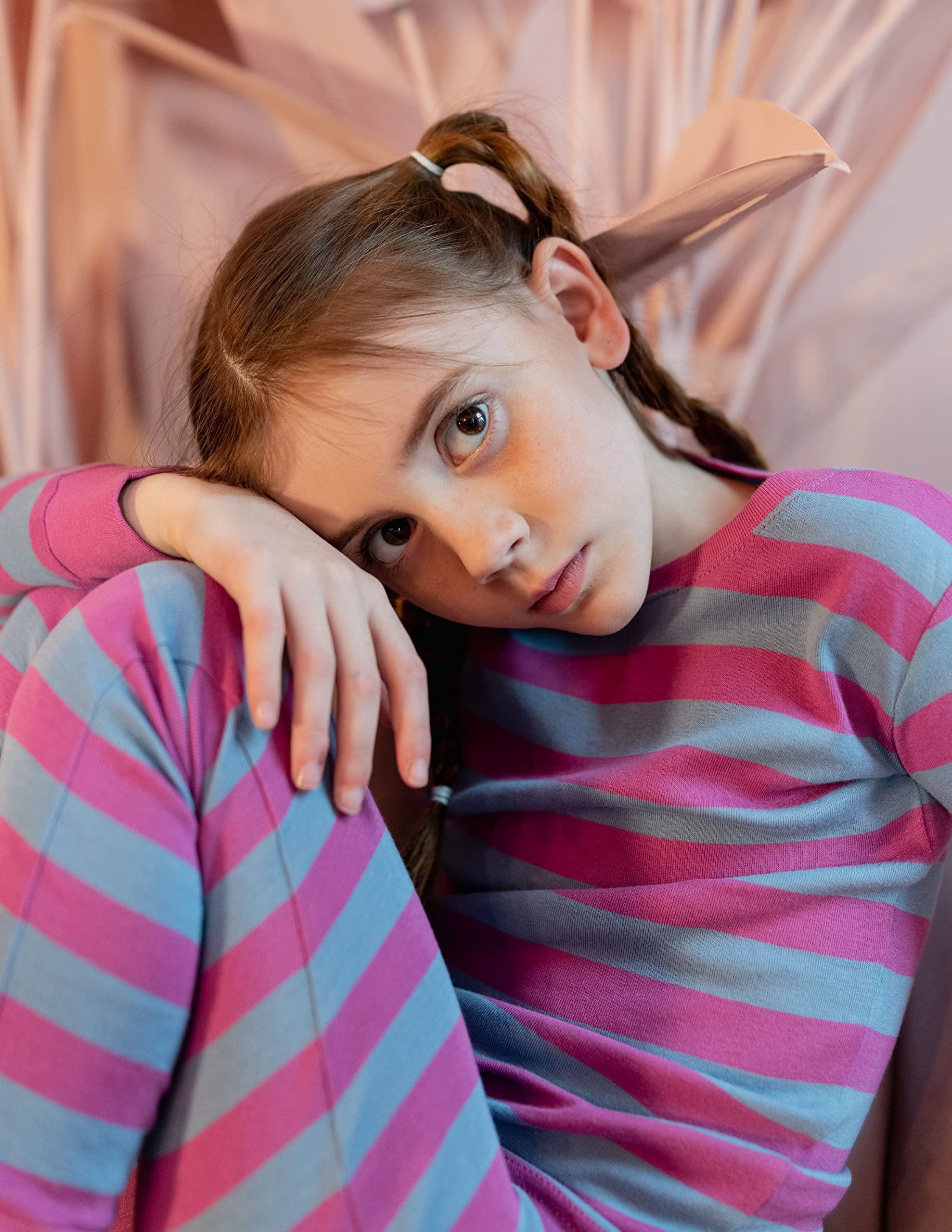 Leveret Boys Girls Kids Striped Two Piece Cotton Pajamas Purple & Denim Size 5 Years