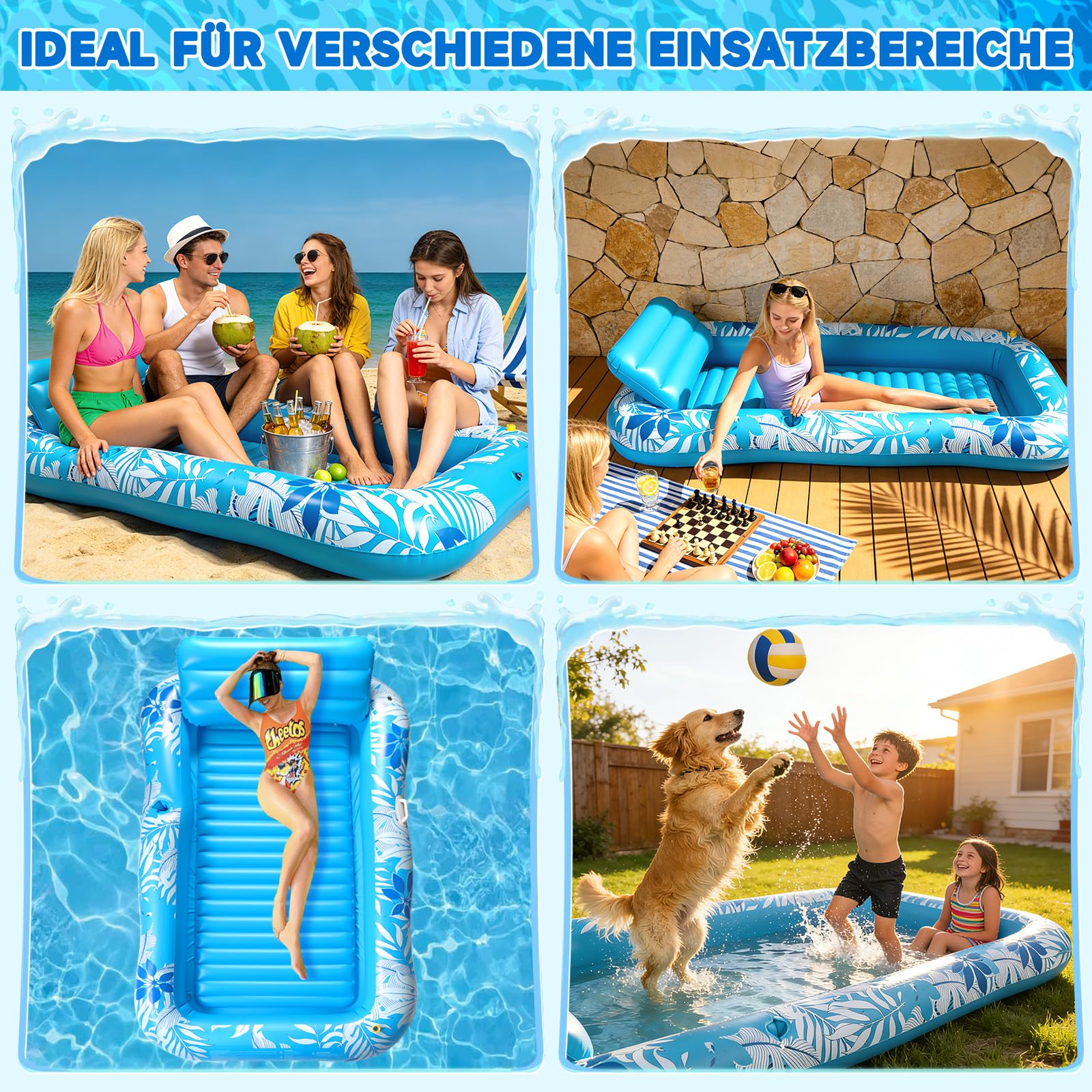 Colchonetas Piscina Adultos, Flotador Inflable Piscina Aspersor 210 × 130 cm, Colchoneta Hinchable Piscina - Cojines & Posavasos, Tanning Pool Piscina, Jardín, Césped, Playa