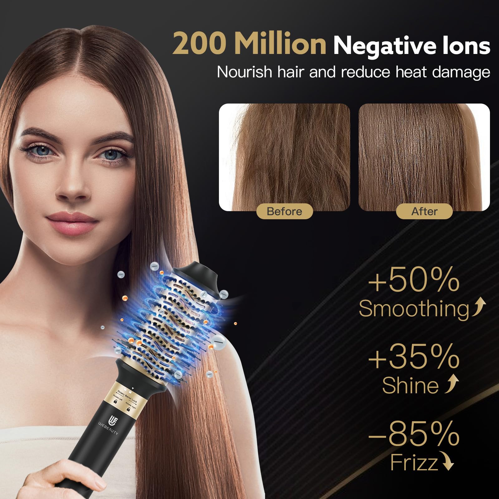 webeauty [Dual Voltage] 6in1 Airstyler Neues Upgrade,110,000U/Min, 30M/S, 500 Millionen Negative Ionen Hochgeschwindigkeit Haartrockner mit Föhnbürste, Rundbürsteföhn, Air Lockenstäbe, Schwarz (Grün)