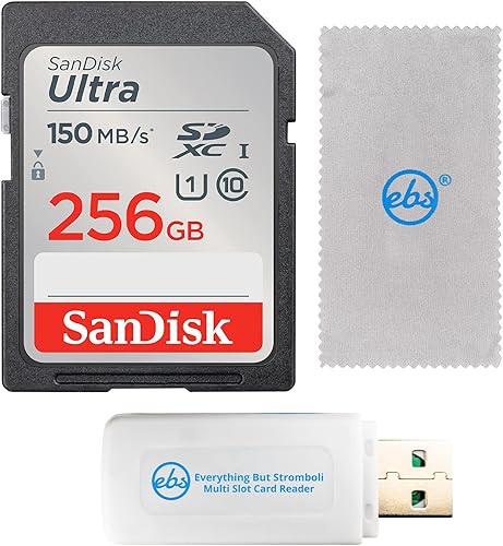 SanDisk - Tarjeta de memoria SDXC Ultra de 256 GB, funciona con cámara digital Canon EOS Rebel T7, Rebel T6, 77D (SDSDUNC-256G-GN6IN) con lector de