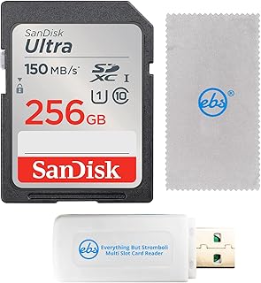 SanDisk 256GB SDXC Ultra Memory Card Works with Canon EOS Rebel T7, Rebel T6, 77D Digital Camera (SDSDUNC-256G-GN6IN) Bundle with Everything But Stromboli Micro & SD Card Reader & Micro Fiber Cloth