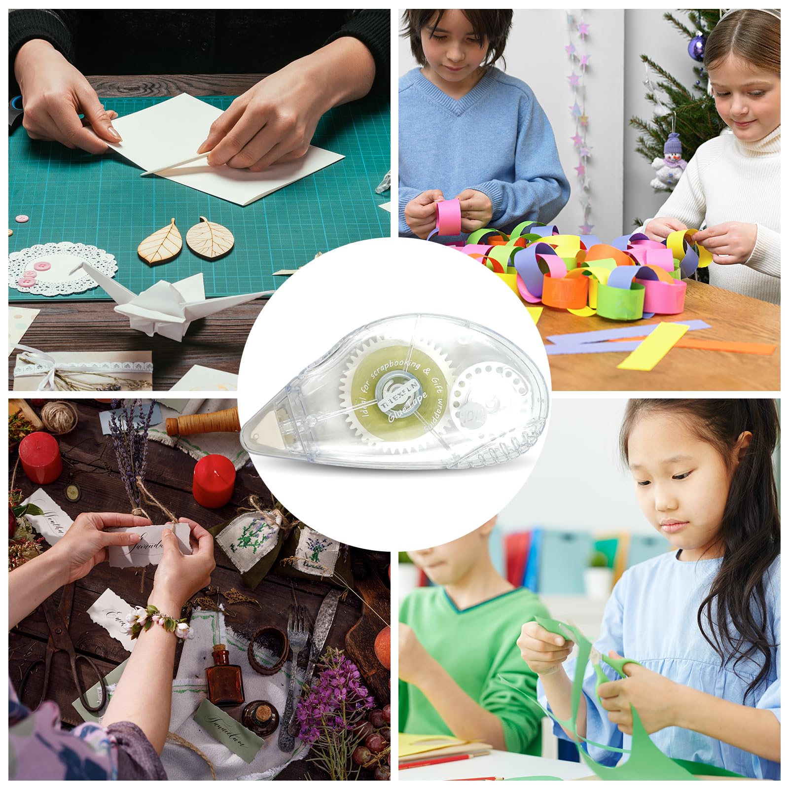 Glue Runner - Rodillo de cinta adhesiva permanente de doble cara para álbumes de recortes, 0.3 x 360 pulgadas, aplicador permanente de puntos adhesivos, 12 paquetes, blanco y azul
