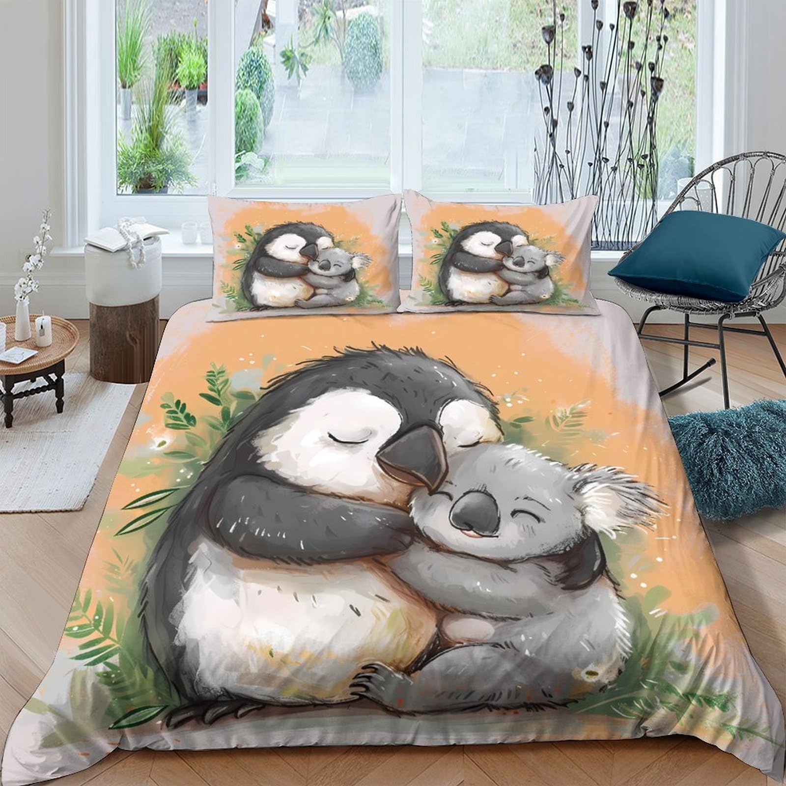 Ctjqhvkz Style-3 3D Printed Penguin Koala Fitted Sheet Microfiber Soft Animal Cartoon Bed Cover For Bedroom Guest Room Dorm Decor Single（135X200cm）