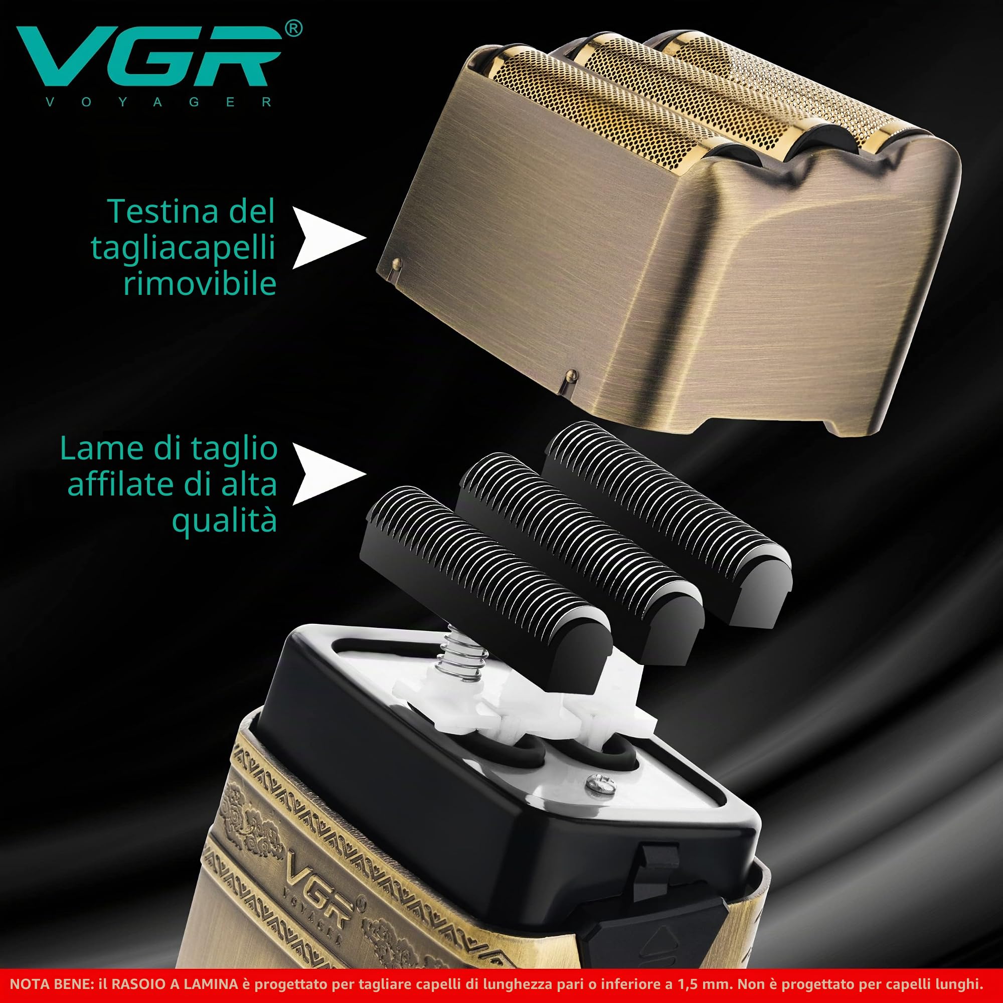 VGR Rasoio elettrico da uomo, con lamina che scolorisce la pelle, impermeabile IPX6, lavabile, ricaricabile, senza fili, per testa calva, barba, viso, ideale per barbieri o uso domestico