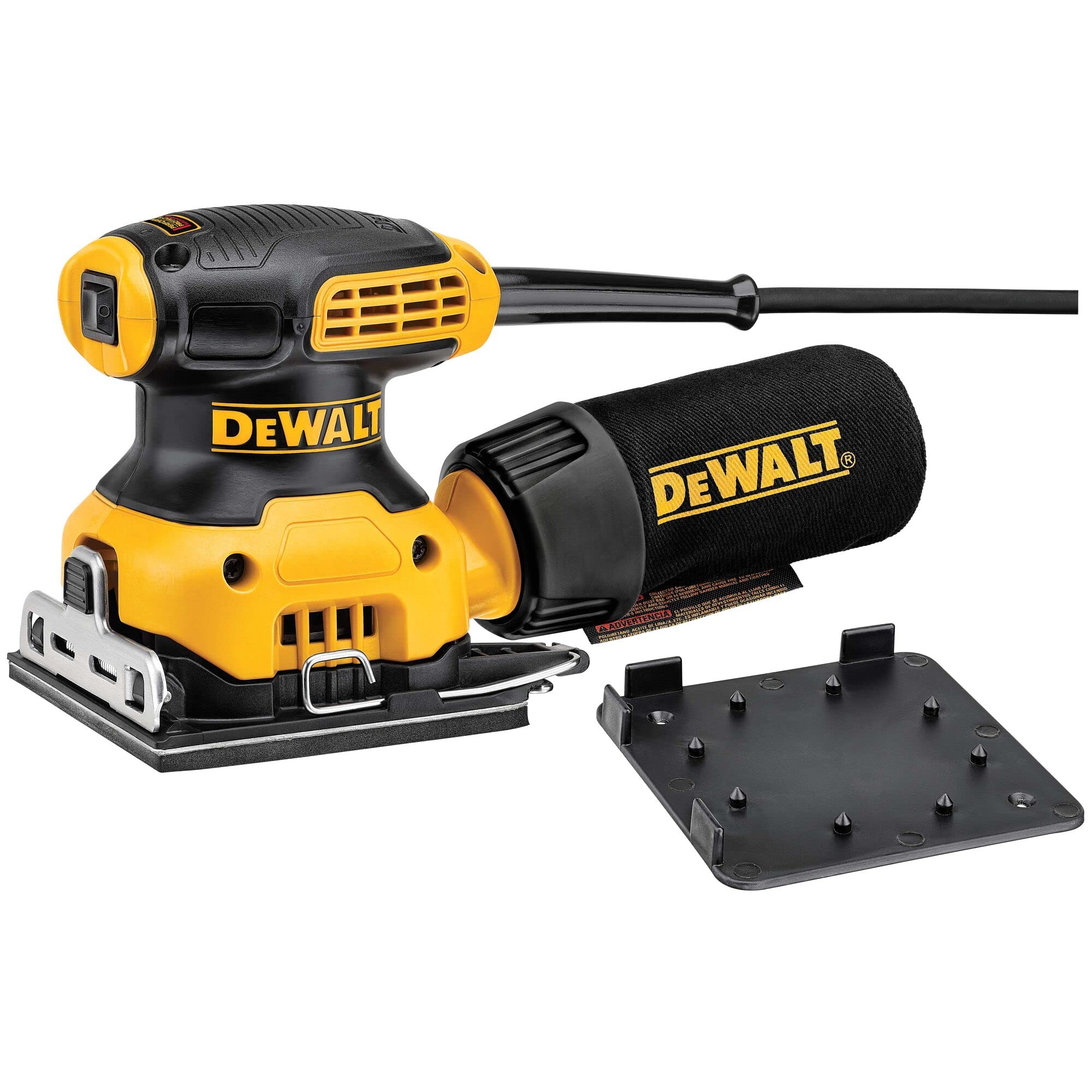 DEWALT Ponceuse Vibrante 1/4 de Feuille, avec Sac à Poussières et Adaptateur d'Aspiration - 230 W - 14000 orb/min, DWE6411-QS + DEWALT Feuille K40, 115 x 115 mm, Set de 10 Pièces, DT3020-QZ