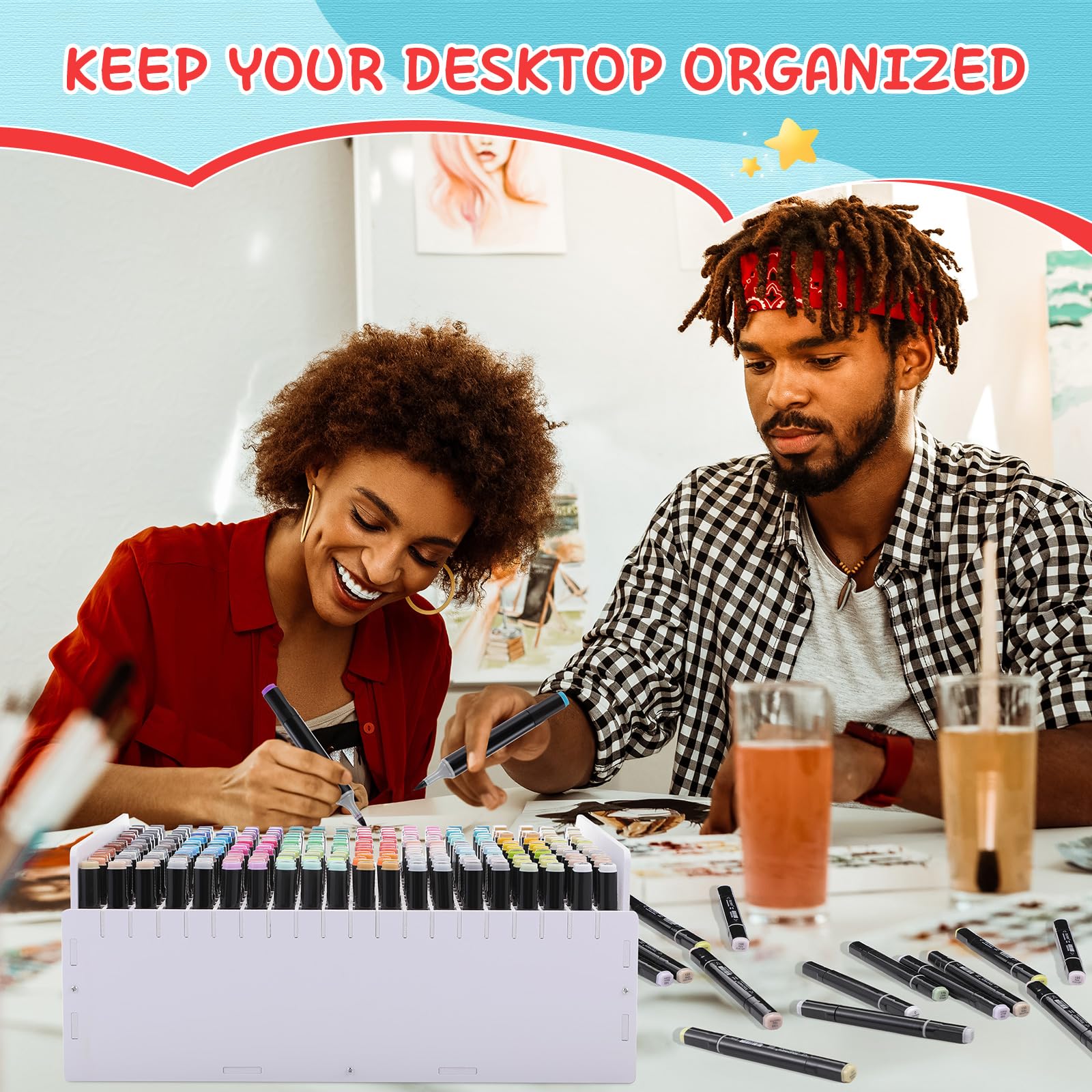 Markerstift-Organizer, Kunstmarker-Aufbewahrungsregal für Buntstifte, Bleistifte, Pinsel, verstellbar, Bastelbedarf, Aufbewahrung für Schreibtisch-Organizer (300 Fächer)