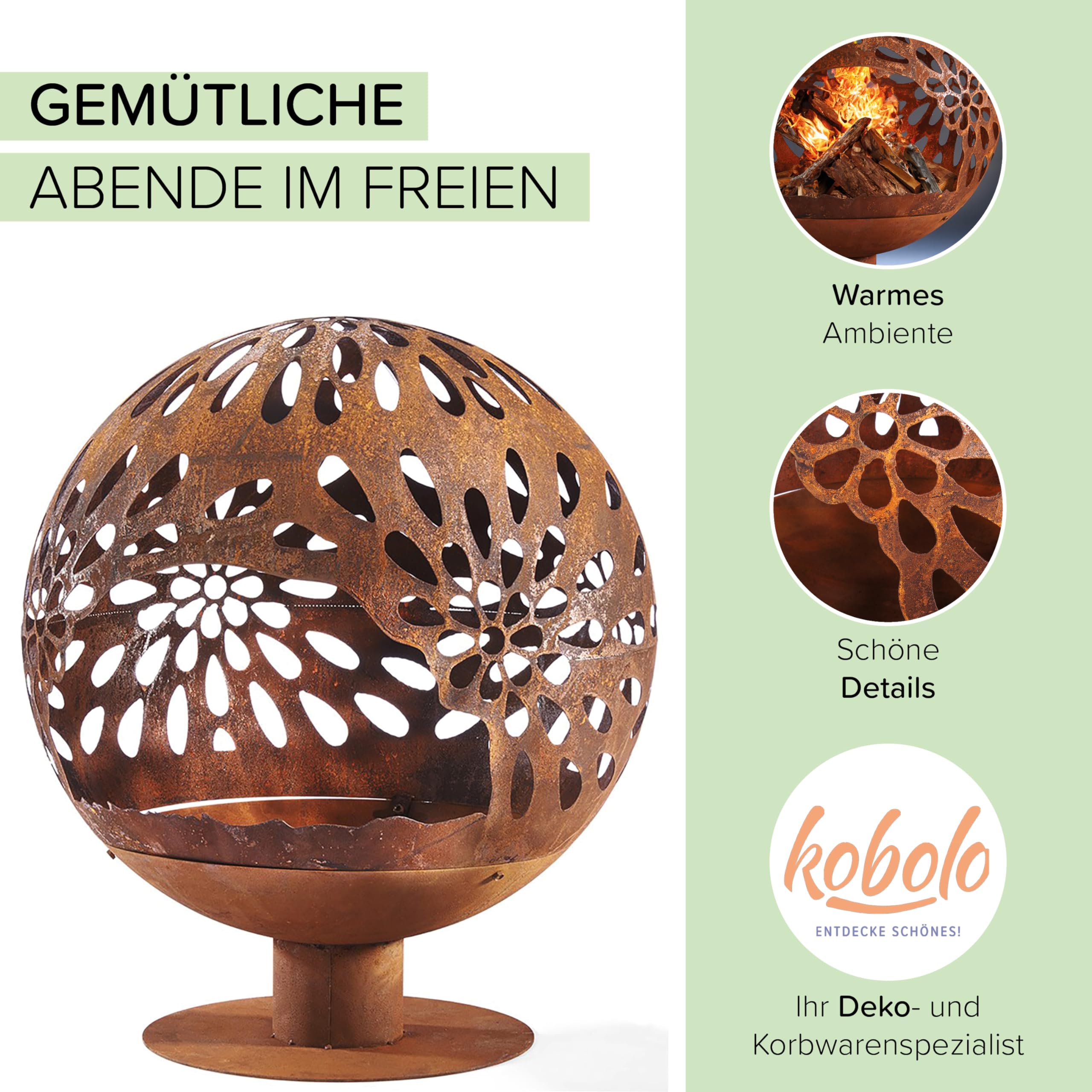 Kobolo Feuerschale Feuerkorb Bloom Kugelform 60x60x69cm 60x60x69 cm
