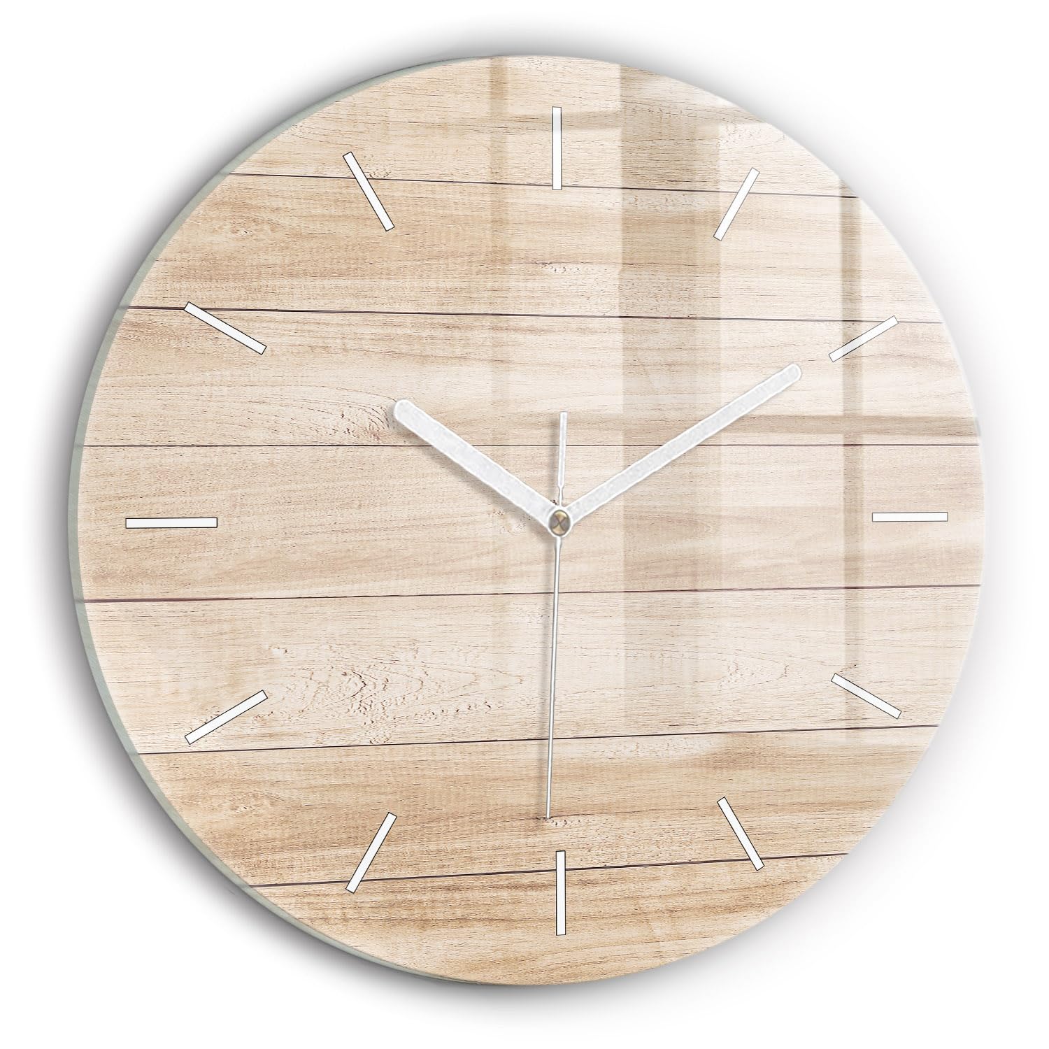 Horloge en verre moderne Wallfluent 30 cm mécanisme silencieux et cadran effet bois mural