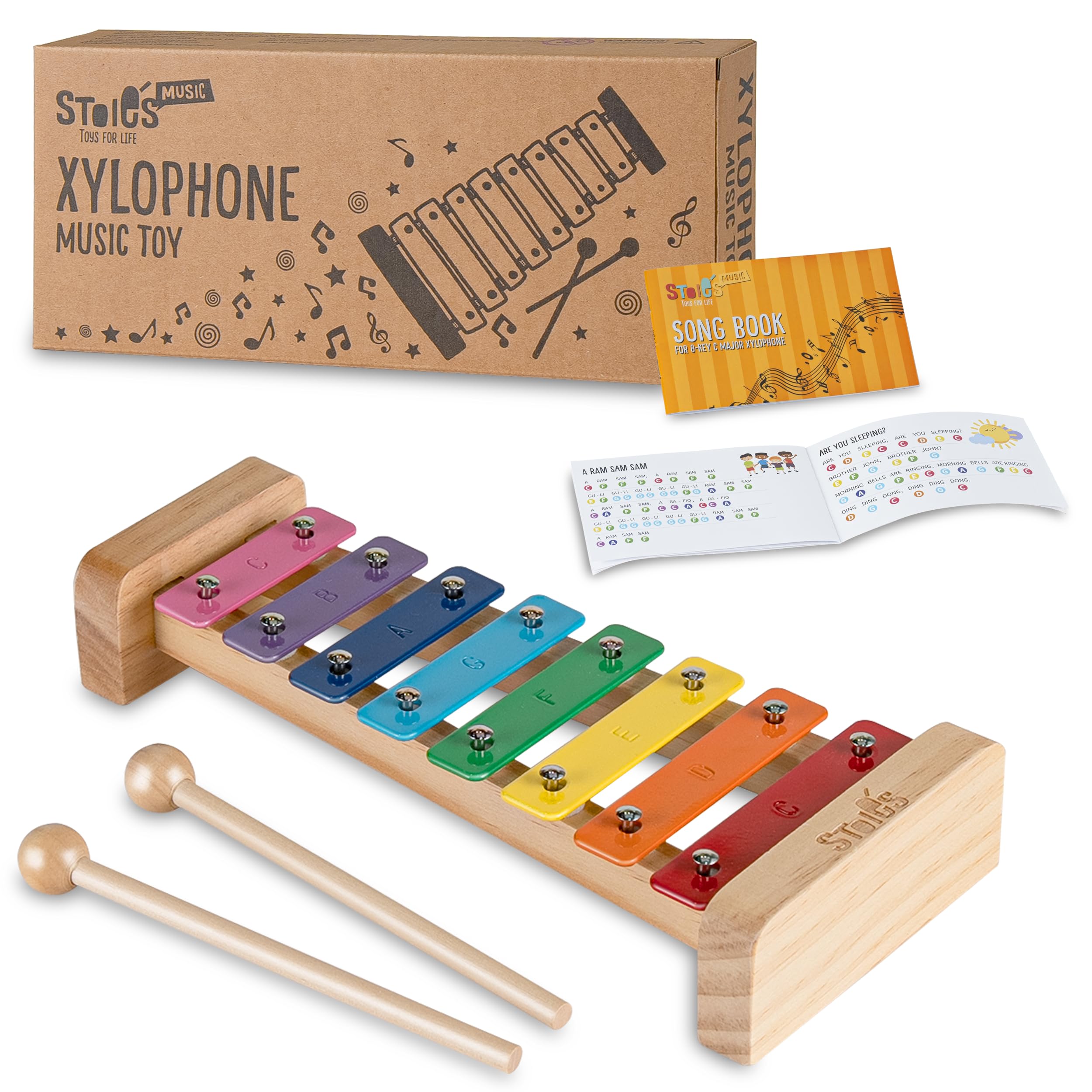 Xilofono in Do maggiore 8 tasti con le bachette in legno, per bambini e adulti, facile da suonare, libro di canzoni incluso