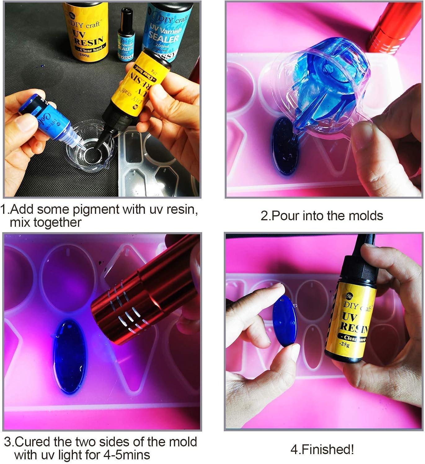 UV Resin with Light - Clear Crystal Improved Ultraviolet Curing for DIY Jewelry Making, Hard UV Glues Craft Kit… (120g)