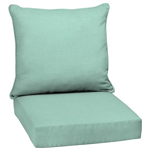 Arden Selections Outdoor Deep Seat Cushion Set, Water Repellant, Fade Resistant, Deep Seat Bottom and Back Cushion for Chair, Sofa, and Couch, 24 x 24, Aqua Leala