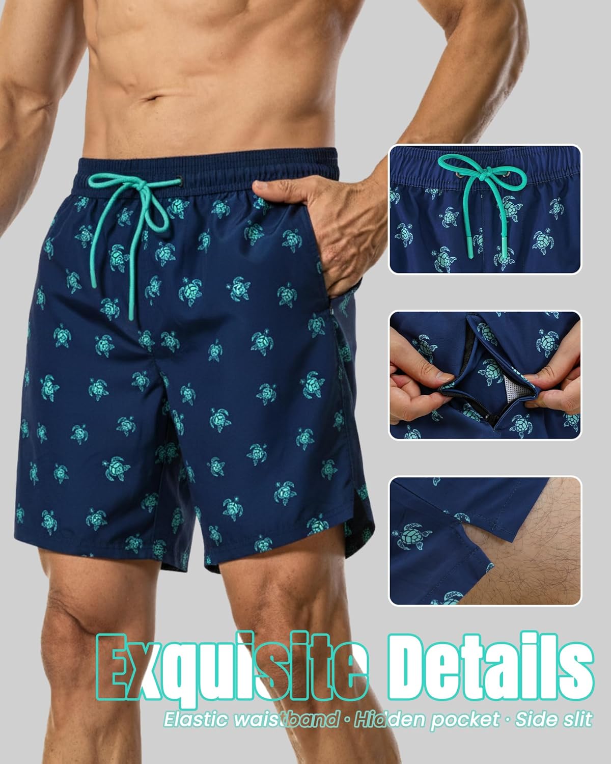 7 Inch Men Swim Trunks with Compression Breathable Liner Quick Dry Zipper Pockets for Pool Board Beach Cruise - Image 6