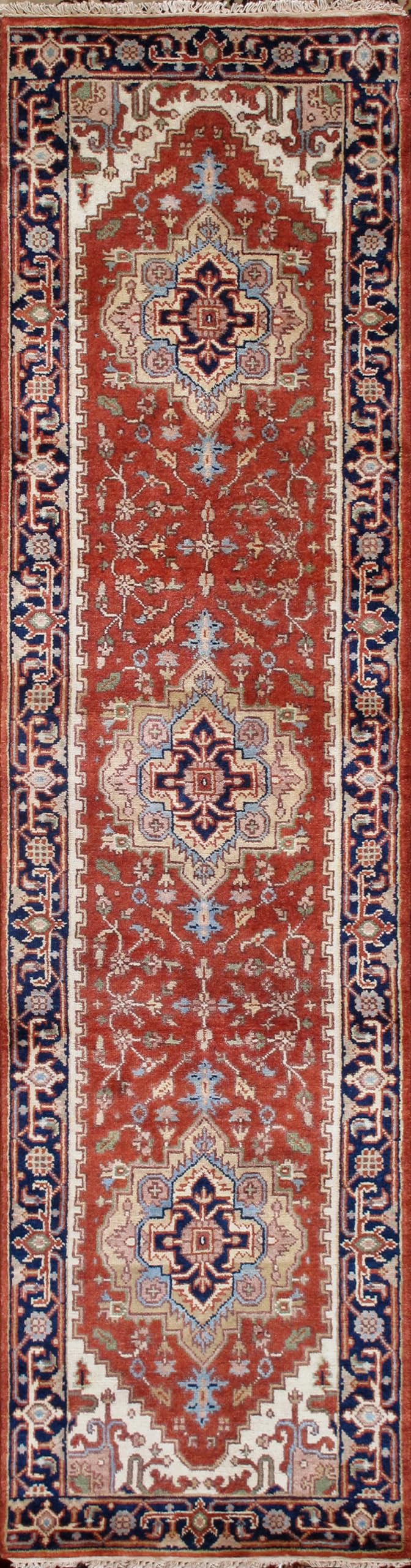 Pasargad Home Serapi Collection Hand-Knotted Rust/Navy Oriental Wool Runner Rug- 2' 8'' X 19' 3''