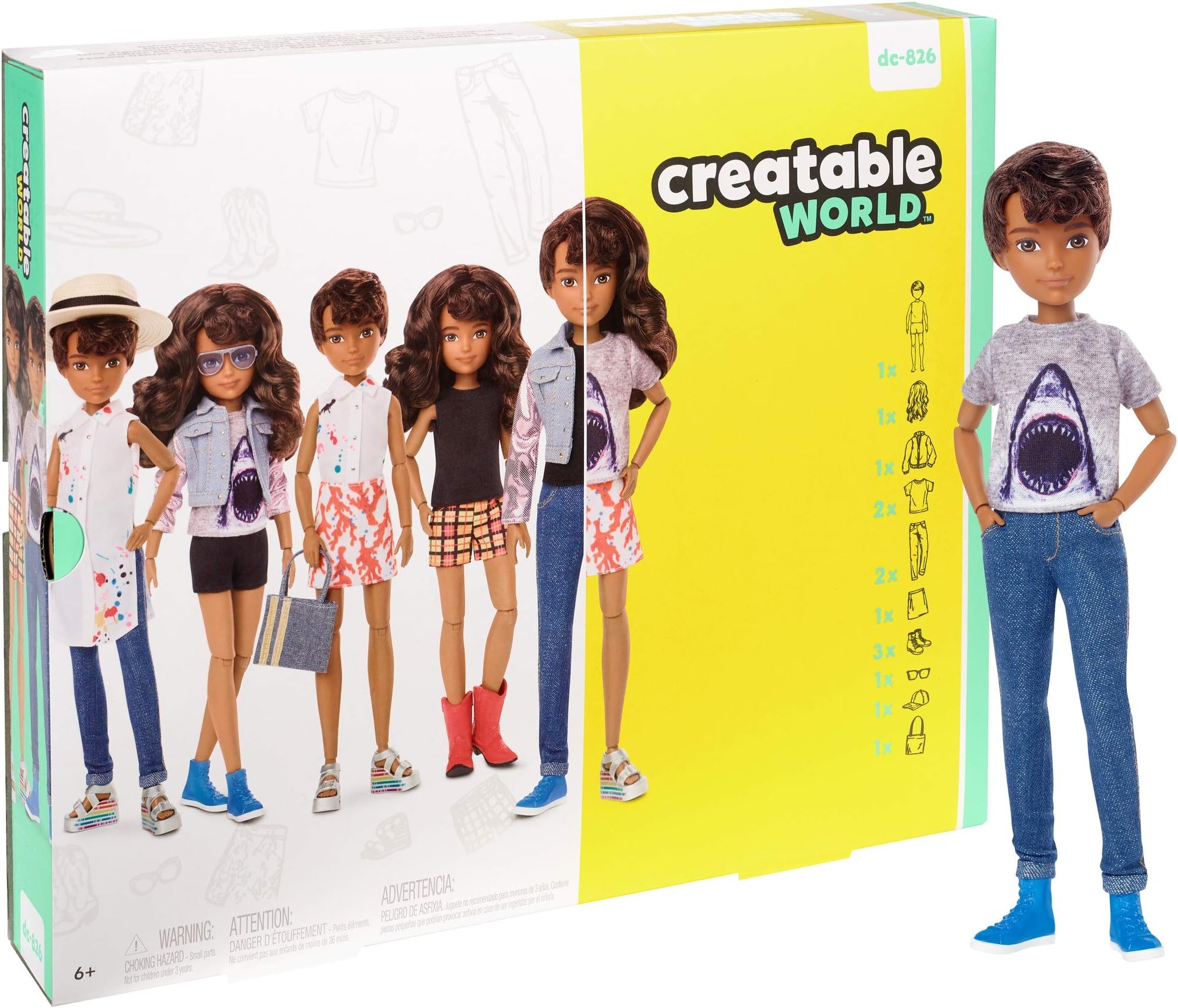Creatable World Deluxe Character Kit DC-826 Customizable Doll with Brunette Wavy Hair, 6 Pieces Doll Clothes, 3 Pairs Shoes and 2 Accessories, Creative Play for All Kids 6 Years Old and Up ​