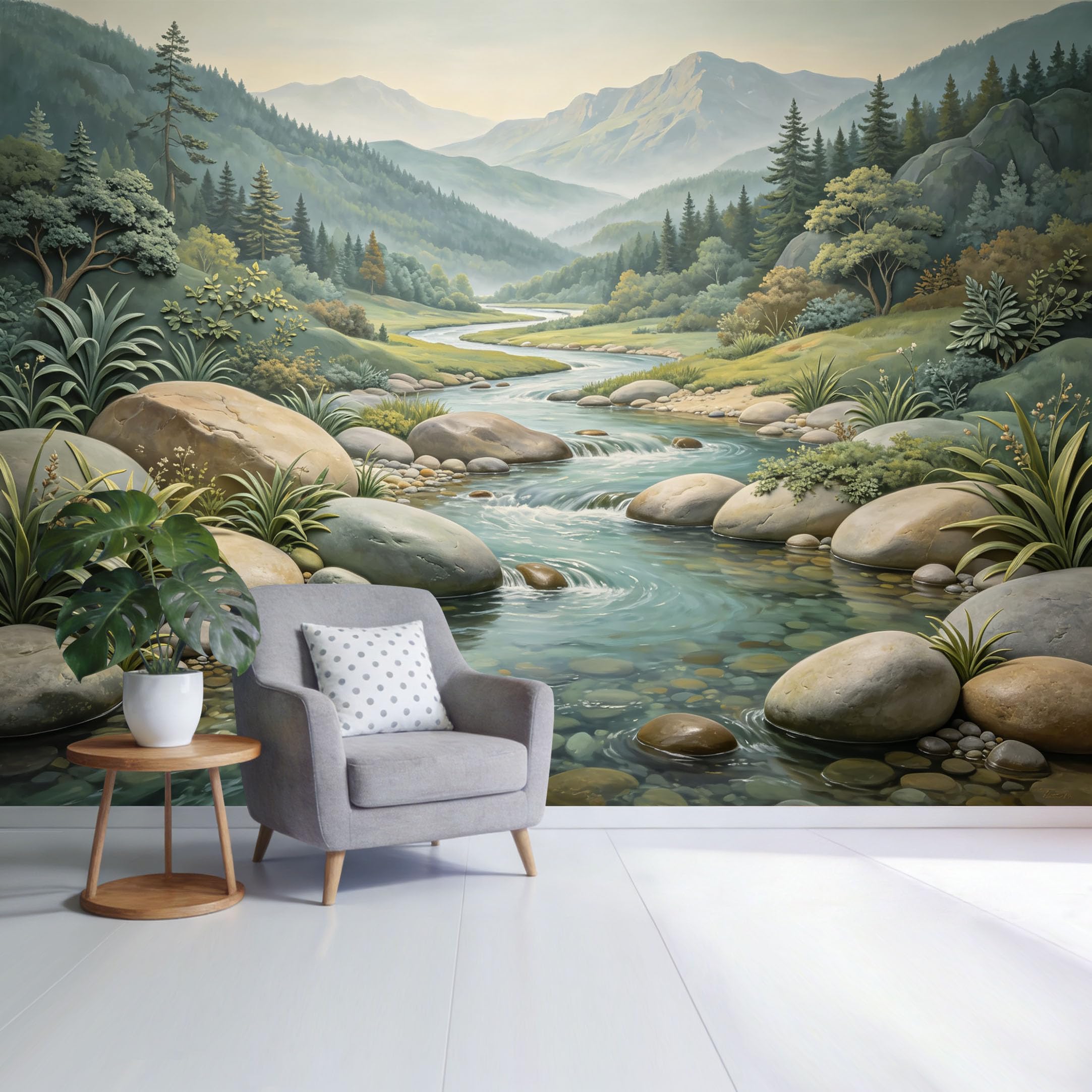 Custom Size Wall Mural Mountain River Landscape Forest Stream Nature Scenery SelfAdhesive Wall Fabric Removable Wallpaper for Home Office Decor