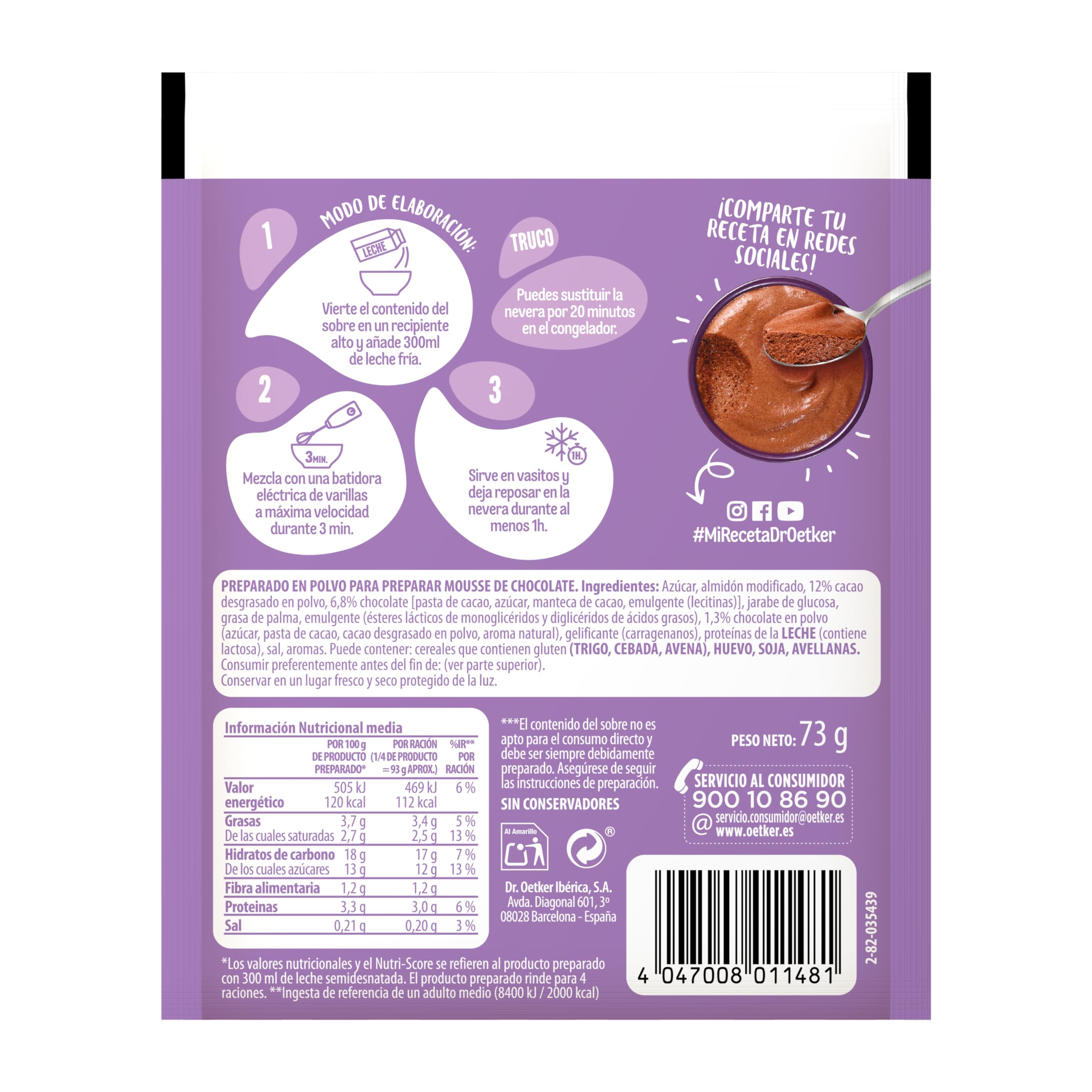 DR. OETKER Mousse de Chocolate, Preparado para Mousse 73g