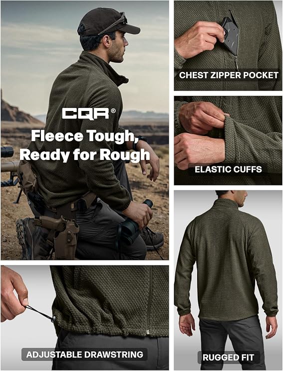 CQR Men's Full-Zip Tactical Jacket, Soft Warm Military Winter Fleece Jackets, Outdoor Coats with Zipper Pockets
