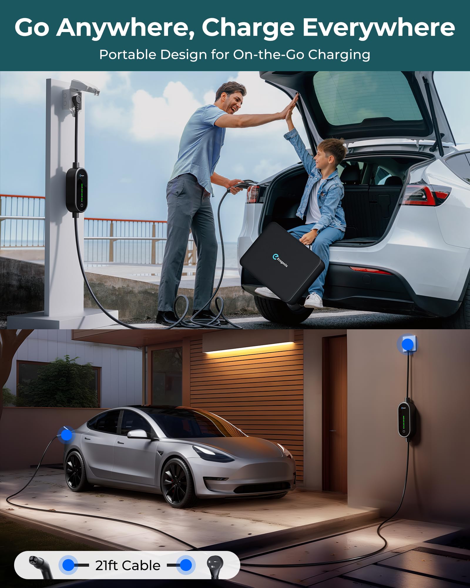 Amazon | Ecogenix レベル 1&2 テスラ充電器 15A EV充電器 110V-120V