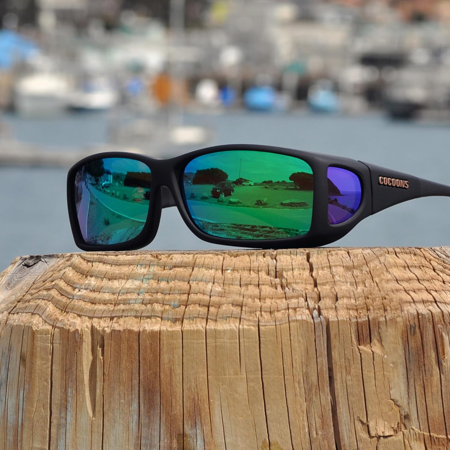 Cocoons Wide Line (ML) Black Polarized Green Mirror