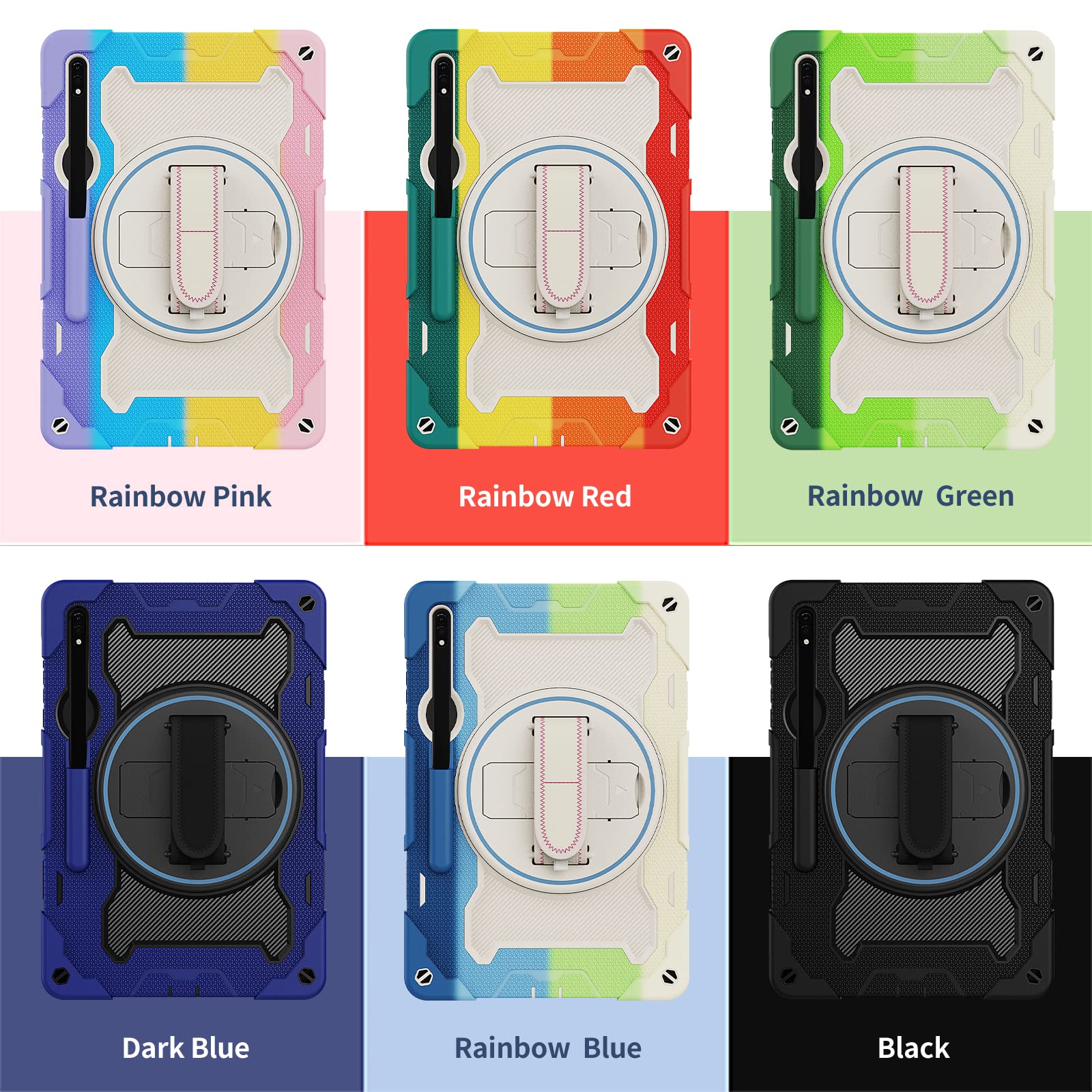 Custodia per tablet per Samsung Galaxy Tab S10 FE+ da 13,1 pollici, custodia antiurto in silicone resistente con portapenne, tracolla, supporto pieghevole girevole, cinturino da polso