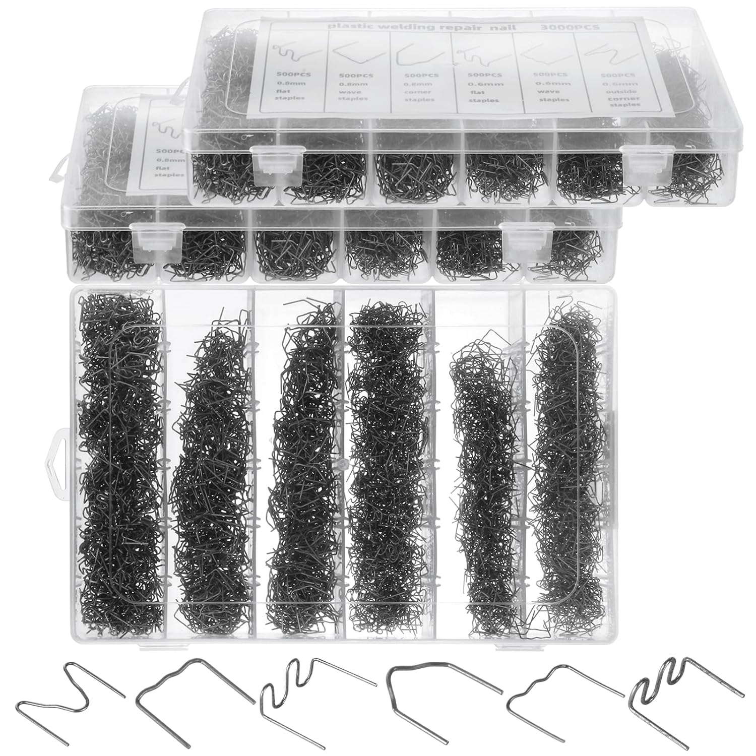 JMIATRY 6000PCS Plastic Welding Hot Staples Stainless Steel 0.8mm 0.6mm Plastic Welder Staple with Storage Boxes Wave Shape Bumper Repair Kit for Repairing Plastics Welder Machine Car Bumper Dashboard