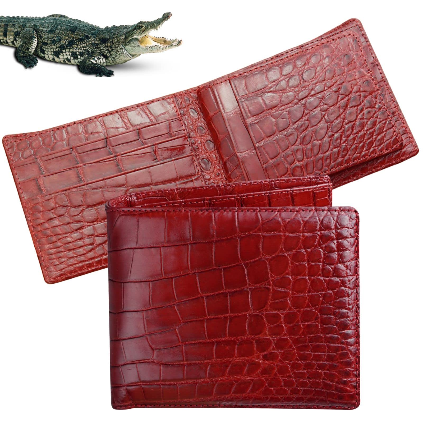 HATAMen Leather Wallet Croc RFID Blocking Front Pocket AIIigator Handmade Gift For Birthday Wedding Anniversary Father's Day