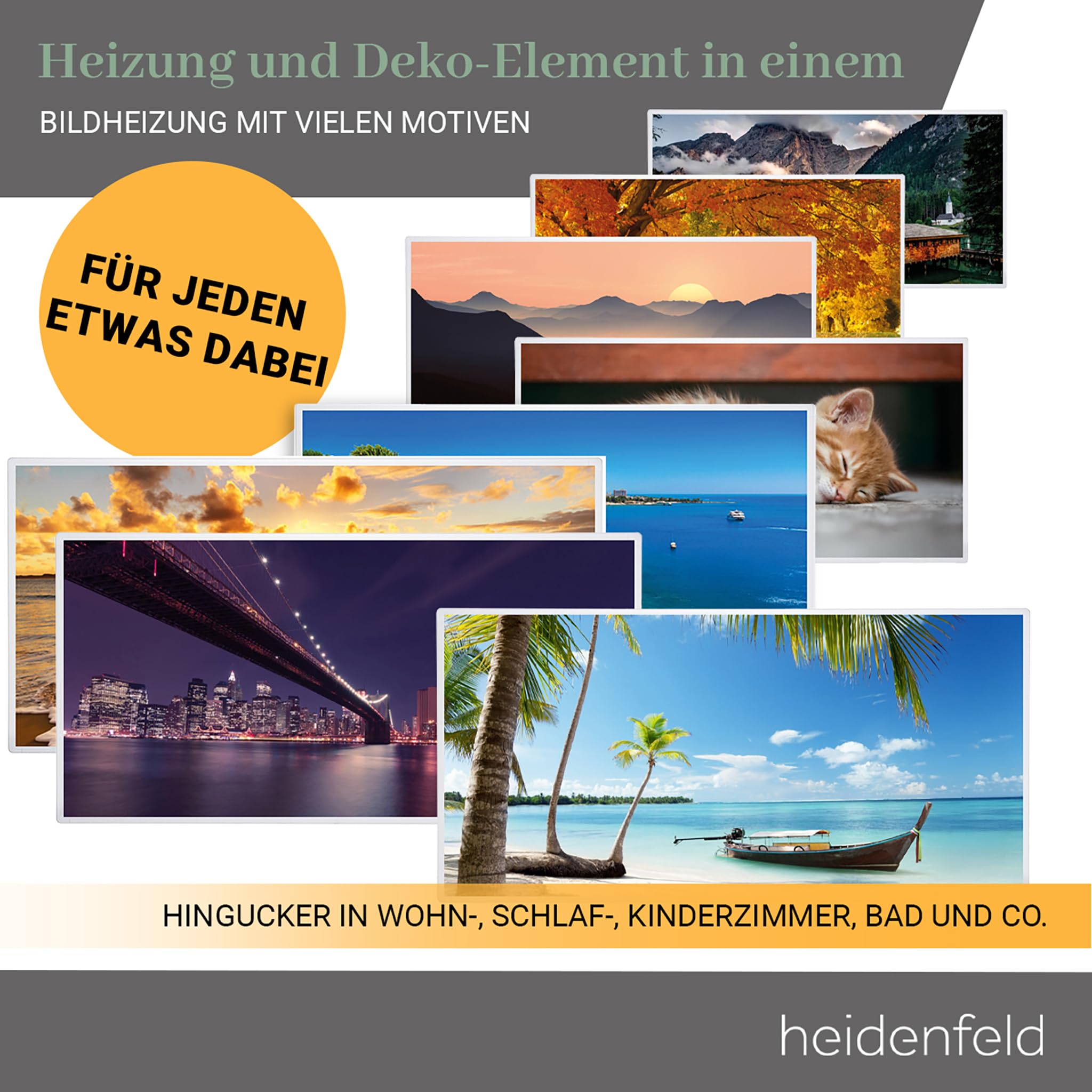 Heidenfeld Infrarotheizung HF-HP105 1000 Watt Bis 25 m² Infrarot Heizkörper Elektroheizung mit Thermostat