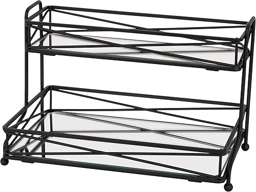 Miniatura 7 de Home Details Espejado, perfecto para perfumes, joyas, maquillaje, organizador de cosméticos, decoración elegante en torre de tocador de 2 niveles de