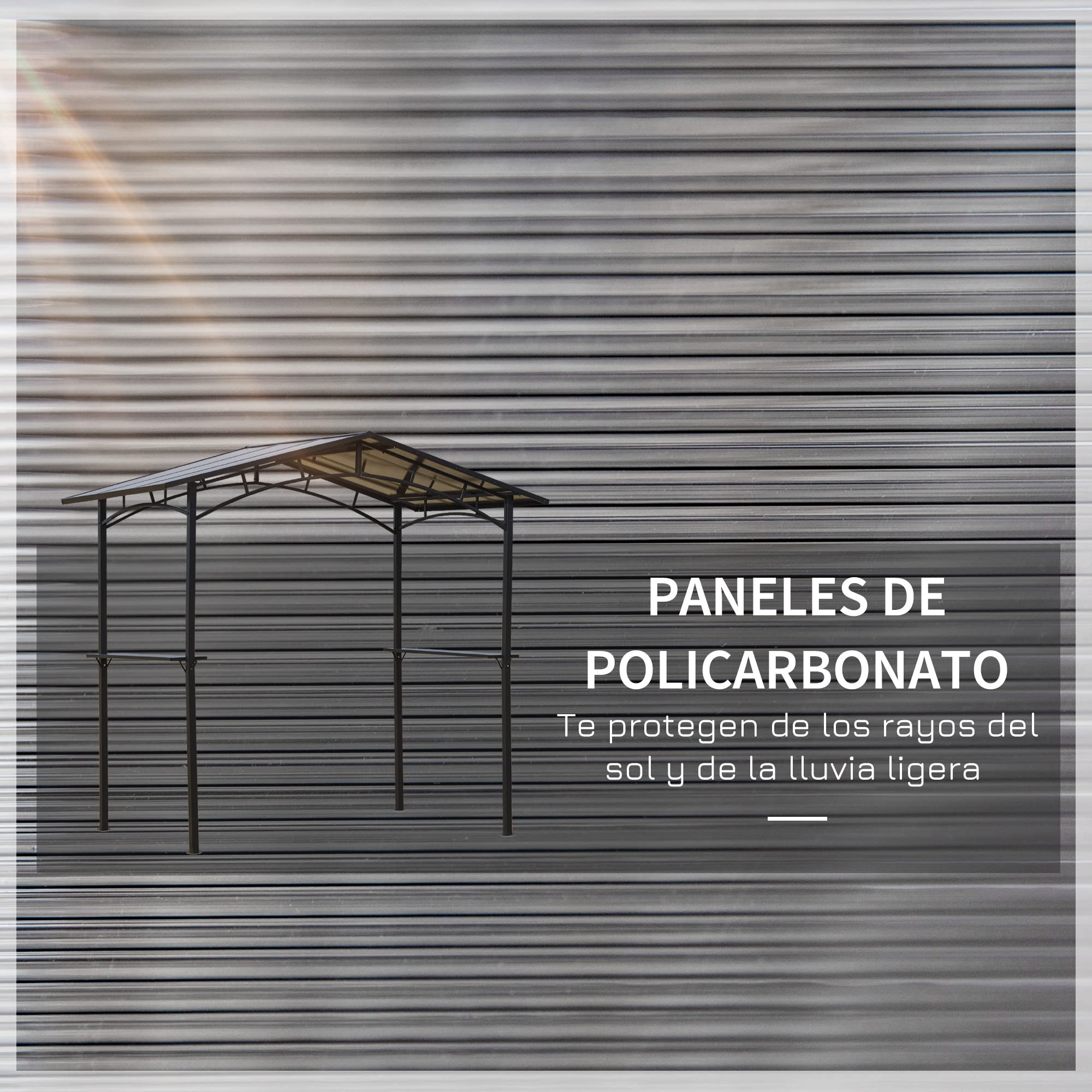 Outsunny Pabellón Jardín 2,5 x 1,5 m - Cobertizo Barbacoa - 2 estantes - Techo de Barbacoa - Metal Negro Techo Policarbonato